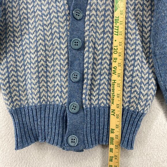 DACRON Sweater Womens M Cardigan Shetland Chevron Button Front Blue ENGLAND Vtg - Picture 9 of 11
